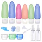 16 Pcs BPA Free Silicone Travel Bottles Set,TSA Approved Travel Bottles Food-grade Container Spray Bottles Cream Jars FDA Approved for Shampoo Leak-proof Cosmetic Toiletry Travel Containers with Tag