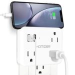 Wall Outlet Extender Power Strip with 5 Charging Ports, Flat Plug Extender Non Cords Non Surge Protection, Travel Adapter for Home and Cruise Line by Homder