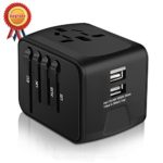 Universal Travel Adapter, HAOZI All-in-one International Power Adapter with 2.4A Dual USB, Europe Adapter Travel Power Adapter Wall Charger for UK, EU, AU, Asia Covers 150+Countries (Black)