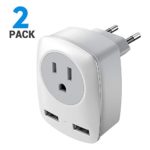 European Plug Adapter, 2 Pack US to Europe International Travel Plug European Adapter, Plug Type C Adapter with 2 USB Ports for Italy, Germany, France, Greece
