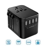Travel adapter, Travel connector Worldwide Universal socket adapter,Type C Power Adapter with 4 USB and AC socket supports HIGH SERVICE, International Electric Adapter for 200 + countries