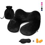 LEISIME Inflatable Travel Neck Pillows for Airplanes Travel with Super Comfort Washable Pillow Case &3D Sleep Mask, Earplugs, and Luxury Bag (Black)