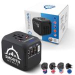 Smooth Nomad International Travel Adapter – Smart Plug Socket Converter for Europe, Asia, Africa, America – International USB 3.0, Type-C Wall Outlet Charger – Plug and Lock, Safety Surge Protection