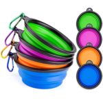 IDEGG Portable Silicone Pet Bowl 5 Inches Foldable Expandable Water Feeding Travel Bowl Cup Dish for Pet Dog Cat and Small Animals (Set of 4, Purple+Green+Blue+Orange)