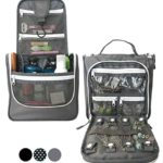 WAYFARER SUPPLY Hanging Toiletry Bag: Pack-it-flat Travel Kit, w Jewelry Organizer, Grey