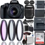 Canon EOS 4000D DSLR Camera with 18-55mm III Lens & Starter Accessory Bundle – Includes: SanDisk Ultra 32GB SDHC Memory Card + 3PC Multi-Coated Filter Set + Memory Card Reader + Cleaning Kit + More