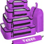 Veken 6 Set Packing Cubes, Travel Luggage Organizers with Laundry Bag and Shoe Bag (Purple)