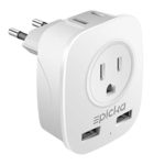 European Travel Plug Adapter – EPICKA International Wall Charger Power Plug Adapter with 2.4A Dual USB Charging Ports, 4 in 1 AC Socket for USA to Germany Spain Most of Europe – Type C (Grey + White)