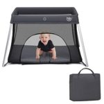 BABY JOY Baby Foldable Travel Crib, 2 in 1 Portable Playpen with Soft Washable Mattress,Side Zipper Design, Lightweight Installation-Free Home Playard with Carry Bag, for Infants & Toddlers (Grey)
