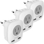 European Plug Adapter, Foval European Adapter Outlets with 2 USB 4 in 1 US to Europe Travel Plug Adapter for France, Germany, Iceland, Spain, Italy and More (3 Pack Type C)