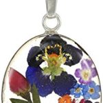 Sterling Silver Pressed Flower Oval Pendant Necklace, 18″
