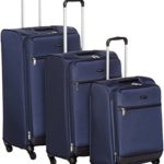 AmazonBasics 3 Piece Softside Carry-On Spinner Luggage Suitcase Set – Navy Blue