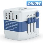 Travel Adapter 2400W,High Power Universal Travel Adapter, International Power Adapter, All in one Travel Plug Adapter For Dryer And High Power Appliances,For EU UK US AUS 200+ Countries