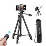 Phone Tripod, UBeesize 50″ Adjustable Travel Video Tripod Stand with Cell Phone Mount Holder & Smartphone Bluetooth Remote, Compatible with iPhone/Android (Black)
