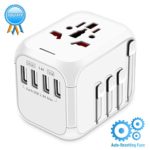 HAOZI Upgraded Travel Adapter, All-in-one International Power Adapter with 4 USB Ports, European Plug Adapter, Universal Travel Accessories for Over 150 Countries(Recovery Fuse), New White