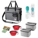 Mabella Premium Gray Organizer Pet Travel Bag Set for Dogs, 1 Large Tote Bag with 550 Milliliter Water Bottle, 2 Food Containers, 2 Assorted Color Collapsible Silicone Bowls, and 3 Waste Bag Rolls