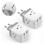 European Travel Plug Adapter,TECKIN Power Adapter with 3 American Outlets & 2 USB Ports,5 in 1 US to EU Power Outlet Adapter,Type C Plug for German,Italy,France,Spain,White（2 Pack )