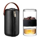 ZENS Travel Tea Set,Glass Portable Teapot Infuser Set for One with 200ml Double Wall Teacup and Case for Loose Tea,Travel or Office,Black