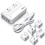Baban Voltage Converter Travel Adapter, Step Down 220V to 110V Power Converter with 4-Port USB Charging, Worldwide Plug Adapter with UK/AU/US/EU/in/IT Plug for International Travel, White