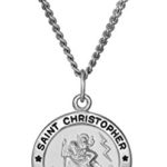 Sterling Silver Round Saint Christopher Medal with Stainless Steel Chain, 20″