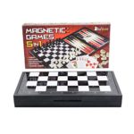5 in 1 Magnetic Travel Chess Set + Checkers, Dominoes, Backgammon, Playing Cards for Kids and Adults