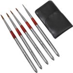 MEEDEN 5 Pcs Artist Paint Brushes, Portable Compact Retractable Round Pointed Travel Brushes Set with Mini Leather Case for Acrylic Watercolor Oil Painting, Pocket Sized