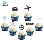 28PCS Adventure Awaits Cupcake Toppers Travel Theme Retirement Farewell Graduation Party Supplies Decorations