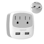 European Travel Plug Adapter, TESSAN International Power Adaptor with 2 USB 2 American Sockets, Europe Outlet Adapter for US to EU Iceland Italy Spain France Greece (Type C)