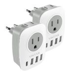 [2-Pack] European Travel Plug Adapter, VINTAR International Power Adaptor with 1 USB C Compatible with iPhone 11/11 Pro / 11 Pro Max, 2 American Outlets and 3 USB Ports, 6 in 1 European Plug Adapter