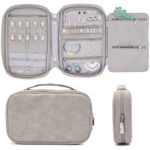 storageLAB Travel Jewelry Organizer, Faux Suede Clutch Bag for Necklaces, Earrings, Rings and Bracelets (Grey)