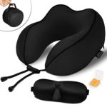 QAHEART 100% Pure Memory Foam Travel Pillow, Breathable & Comfortable Neck Pillow with Removable, Machine Washable Pillowcase, Travel Kit with Airplane Pillow, Storage Bag, Sleep Mask and Earplugs