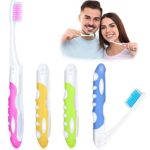 4 Pieces Folding Travel Toothbrush Portable Soft Toothbrush with Soft Bristles Brushes for Sensitive Gums, 4 Colors