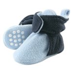 Luvable Friends Baby Cozy Fleece Booties with Non Skid Bottom, Light Blue/Navy, 12-18 Months