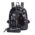 Thenlian Fashion Girl Sequins School Bag Backpack Travel Shoulder Bag+Clutch Wallet (Black)