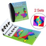 USATDD Tangram Game Green Magnetic Puzzle Travel Games Jigsaw with Solution Questions Kid Adult Challenge IQ Book Colorful Shapes Pattern STEM Brain Teasers Toy for 3-100 Years Old 【2 Set of Tangrams】