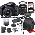 Canon Rebel T100 / EOS 4000D w/Canon EF-S 18-55mm F/3.5-5.6 III Zoom Lens & Professional Accessory Bundle W/ 128GB Memory Card & Back-Pack Case & Spare Battery & More