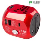 Universal Travel Adapter,UPPEL Universal Power Plug Adapter and Converter Charger with 2 USB + 1PD(Type-C Quick Charging Port) European Plug Adapter All in one, Used in UK/US/EU AU/Asia(200 Countries