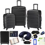 Samsonite 68311-1041 Omni Hardside Luggage Nested Spinner Set 20 Inch, 24 Inch, 28 Inch – Black Bundle w/Deco Gear Luggage Accessory Kit (10 Item)