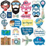 Yaaaaasss! Adventure Awaits Photo Booth Props for Travel Themed Bon Voyage Farewell Retirement Party Supplies Props Kit – 31 Count