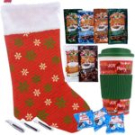 Christmas Stocking Stuffers Gift Set Includes Holiday Travel Mug, Hot Chocolate, Chocolate Covered Peppermint Sticks & Marshmallows | Presents in Beautiful Holiday Stocking