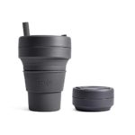 Stojo Collapsible Coffee Cup | Reusable To Go Pocket Size Travel Cup With Straw – Carbon Gray, 16oz