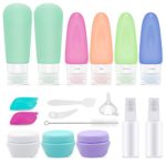 Silicone Travel Bottles 17 Pcs TSA Approved BPA Free Travel Containers Food-grade Spray Bottles Cream Jars FDA Approved for Shampoo Leak-proof Cosmetic Toiletry Travel Containers with Brush Tag