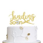 Gold and Silver Landing Soon Cake Topper – Baby Shower/Mummy To Be/Pregnancy Announcement/Travel Themed/Farewell/Party Decorations