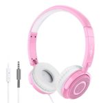 On Ear Headphones with Mic, Vogek Lightweight Portable Fold-Flat Stereo Bass Headphones with 1.5M Tangle Free Cord and Microphone-Pink
