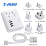 Travel Adapter Power Strip by OREI, International Plug for Worldwide Wall Charger with 3 USB + 1 USB-C PD & 2 USA Input Charging Ports for Cell Phones, Laptop, Camera Chargers, CPAP, More