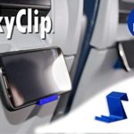The SkyClip – (Blue, 2 Pack) Airplane Cell Phone Seat Back Tray Table Clip and Phone Stand, Compatible with iPhone, Android, Tablets, and Readers