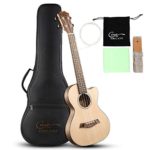 Hricane Cutaway Tenor Ukulele 27 Inch Extra Slim Light Spruce Top Travel Ukulele for Beginner with Gig Bag Strap Strings Sets