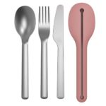 Berghoff Leo Travel 4pc Flatware Set/Holder: Stainless Steel & Pink