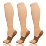 Copper Compression Socks For Men & Women(3 Pairs)- Best For Running,Athletic,Medical,Pregnancy and Travel -15-20mmHg (Small/Medium, A – Color 9 – Nude)