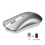 TENMOS T5 Slim Wireless Mouse, 2.4G Silent Travel Mouse with USB Receiver Type-C Adapter, Rechargeable Wireless Computer Mice for Laptop/Chromebook/Mac (Grey)